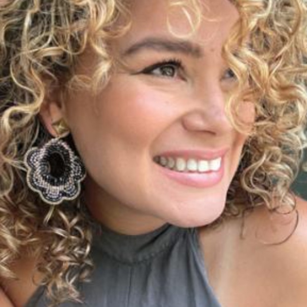 Stella & Dot | Black, Gray & Gold Hand Beaded Dove Statement Earrings - Picture 2 of 11
